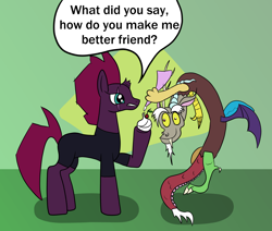 Size: 2048x1739 | Tagged: safe, artist:platinumdrop, discord, tempest shadow, draconequus, pony, unicorn, my little pony: the movie, comic, speech bubble