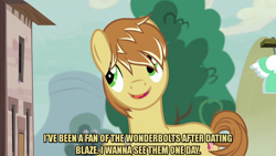 Size: 1280x720 | Tagged: safe, edit, edited screencap, editor:jaredking203, screencap, feather bangs, earth pony, pony, hard to say anything, caption, image macro, male, meme, stallion, text