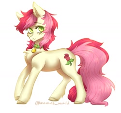 Size: 1600x1500 | Tagged: safe, artist:avroras_world, roseluck, earth pony, pony, cheek fluff, chest fluff, collar, colored hooves, cute, cuteluck, ear fluff, female, fluffy, leg fluff, mare, pet tag, pony pet, rosepet, simple background, solo, white background