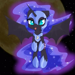 Size: 2048x2048 | Tagged: safe, artist:zokkili, nightmare moon, alicorn, pony, :p, bat wings, cute, female, flying, full moon, high res, mare, moon, moonabetes, nicemare moon, slit eyes, solo, spread wings, tongue out, wings