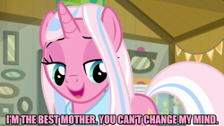 Size: 1280x720 | Tagged: safe, edit, edited screencap, editor:jaredking203, screencap, clear sky, pony, unicorn, common ground, caption, female, image macro, mare, meme, solo, text