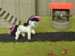 Size: 1024x769 | Tagged: safe, alternate version, artist:malte279, bon bon, sweetie drops, earth pony, craft, cutie mark, felt, felting, needle felted, playmobil, plushie, stairs, well