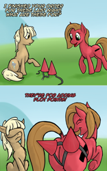 Size: 1000x1602 | Tagged: safe, artist:bingodingo, mjölna, oc, oc:pun, pony, ask, ask pun, butt, facehoof, plot, pun, visual pun