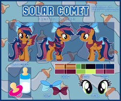 Size: 1920x1600 | Tagged: safe, artist:angelina-pax, oc, oc only, oc:solar comet, pegasus, pony, bandana, bow, cloths, explicit description, femboy, male, pacifier, reference sheet, ribbon, solo, stallion, trap
