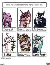 Size: 791x1024 | Tagged: safe, artist:ophelia-teamivory, oc, oc only, oc:andromeda, oc:sorbet, draconequus, unicorn, bust, chest fluff, clothes, curved horn, draconequus oc, ear fluff, horn, jewelry, necklace, scarf, six fanarts, smiling, tongue out, unicorn oc