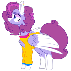 Size: 2500x2500 | Tagged: safe, artist:bublebee123, oc, oc only, oc:flower shines, pony, alternate hairstyle, chest fluff, clothes, coat markings, commission, ear piercing, earring, female, icey-verse, jewelry, magical lesbian spawn, mare, offspring, open-chest sweater, parent:bluebonnet, parent:rolling thunder, parents:bluethunder, piercing, redesign, simple background, solo, sweater, tattoo, transparent background