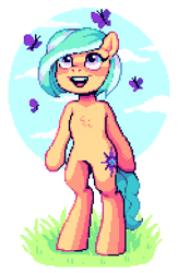 Size: 508x779 | Tagged: safe, artist:hikkage, oc, oc:mango foalix, butterfly, pegasus, commission, pixel pony, solo