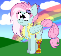 Size: 1400x1300 | Tagged: safe, artist:puperhamster, kerfuffle, pegasus, pony, rainbow roadtrip, amputee, clothes, cute, female, fufflebetes, mare, prosthetics, rainbow, smiling, solo, vest