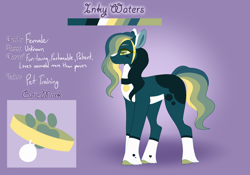 Size: 3500x2454 | Tagged: safe, artist:clay-bae, oc, oc:inky waters, earth pony, pony, female, mare, reference sheet, solo