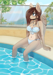 Size: 2480x3508 | Tagged: safe, artist:shiro-roo, oc, oc:ondrea, anthro, pegasus, bikini, clothes, poolside, swimsuit, tribal