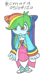 Size: 556x971 | Tagged: safe, artist:cmara, derpibooru import, rainbow dash, anthro, crossover, female, seedrian, solo, sonic the hedgehog (series), species swap, traditional art