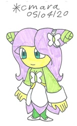 Size: 584x954 | Tagged: safe, artist:cmara, derpibooru import, fluttershy, anthro, crossover, cute, female, seedrian, shyabetes, solo, sonic the hedgehog (series), species swap, traditional art