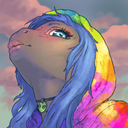 Size: 1240x1240 | Tagged: safe, artist:oops, oc, oc:rhealien, earth pony, pony, bust, clothes, digital art, hoodie, jewelry, makeup, messy mane, necklace, portrait, solo