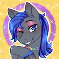 Size: 368x368 | Tagged: safe, artist:lottafandoms, oc, oc:rhealien, earth pony, pony, bust, earth pony oc, intersex pride flag, one eye closed, ponytail, portrait, pride, pride flag, solo, wink