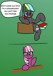 Size: 1024x1461 | Tagged: safe, artist:platinumdrop, cheerilee, oc, oc:grey disc, colt, comic, female, filly, gradient background, male, simple background, speech bubble