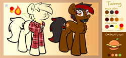 Size: 3328x1536 | Tagged: safe, artist:kimjoman, oc, oc only, oc:twinny, beard, burger, clothes, facial hair, flannel, flannel shirt, food, jewelry, necklace, orange, reference sheet