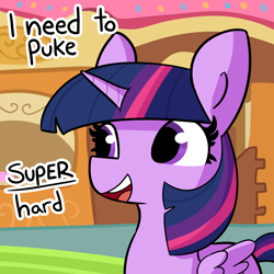 Size: 2250x2250 | Tagged: safe, artist:tjpones, derpibooru import, twilight sparkle, twilight sparkle (alicorn), alicorn, pony, dialogue, female, high res, implied vomit, mare, open mouth, reaction image, redraw