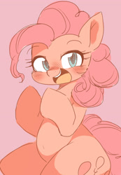 Size: 1906x2753 | Tagged: safe, artist:91o42, derpibooru import, pinkie pie, earth pony, pony, bipedal, blushing, cute, diapinkes, female, mare, open mouth, pink background, pixiv, simple background, solo