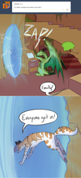 Size: 1280x2784 | Tagged: safe, artist:professor-ponyarity, oc, oc:maxi, oc:rye, dragon, wolf, portal, solo, tumblr:ask rye dimar dragon