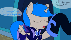 Size: 1920x1080 | Tagged: safe, artist:spritepony, nightmare moon, oc, oc:sprite, alicorn, pony, alicorn oc, alternate hairstyle, alternate universe, castle of the royal pony sisters, eyes closed, holding hooves, horn, newbie artist training grounds, speech bubble, talking, wings