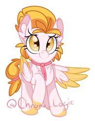 Size: 626x804 | Tagged: safe, artist:chrono_logic, oc, oc only, oc:waddles, pegasus, clothes, cute, female, fluffy, mare, ponytail, scarf, simple background, solo, transparent background, two toned wings, wings