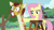 Size: 1920x1080 | Tagged: safe, derpibooru import, screencap, angel bunny, clementine, fluttershy, giraffe, pegasus, pony, she talks to angel, body swap, duo, female, ladder, mare, sweet feather sanctuary, tree