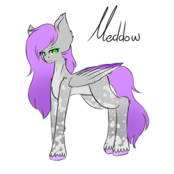 Size: 1024x1024 | Tagged: safe, artist:rosychild, oc, oc:meddow, pegasus, pony, body markings, colored hooves, colored wings, gradient mane, pegasus oc, purple mane, simple background, solo, white background, wings