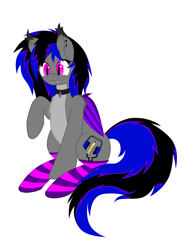 Size: 3024x4032 | Tagged: safe, artist:officiallunardj, oc, oc only, oc:lunar midnight, bat pony, chest fluff, clothes, collar, female, simple background, socks, solo, striped socks, white background