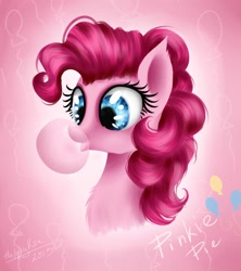 Size: 1024x1152 | Tagged: safe, artist:happyksu, derpibooru import, pinkie pie, earth pony, pony, bubblegum, bust, food, gum, solo