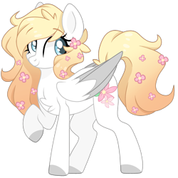 Size: 2048x2048 | Tagged: safe, artist:cinnamontee, oc, oc only, oc:ember, pegasus, pony, chest fluff, female, flower, flower in hair, mare, simple background, solo, transparent background, two toned wings, wings