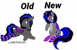 Size: 1615x1050 | Tagged: safe, artist:officiallunardj, oc, oc only, oc:lunar midnight, bat pony, chest fluff, clothes, collar, simple background, socks, solo, striped socks, white background