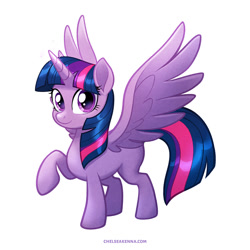 Size: 842x842 | Tagged: safe, artist:autogatos, derpibooru import, twilight sparkle, twilight sparkle (alicorn), alicorn, pony, cute, female, looking at you, mare, missing cutie mark, simple background, solo, spread wings, twiabetes, white background, wings