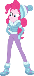 Size: 2718x6000 | Tagged: safe, artist:cloudyglow, pinkie pie, equestria girls, equestria girls series, holidays unwrapped, spoiler:eqg series (season 2), .ai available, beanie, clothes, female, hat, leggings, simple background, solo, transparent background, vector, winter outfit