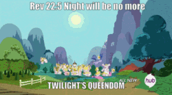 Size: 400x223 | Tagged: safe, edit, edited screencap, screencap, twilight's kingdom, bible, caption, image macro, no pony, ponyville, text