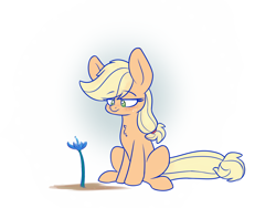 Size: 1200x900 | Tagged: safe, artist:heir-of-rick, derpibooru import, applejack, earth pony, pony, bored, female, gradient background, mare, missing accessory, poison joke, sitting, solo, white background