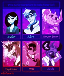 Size: 1080x1281 | Tagged: safe, artist:thee_asian_wolfagon, daybreaker, alicorn, anthro, human, hyena, pony, aggretsuko, anthro with ponies, arm behind head, bust, clothes, crossover, eyelashes, female, grin, haida, him, male, mane of fire, mare, mulan, necktie, sanrio, sharp teeth, six fanarts, smiling, spoilers from another series, steven quartz universe, steven universe, takashi shirogane, teeth, the powerpuff girls, voltron