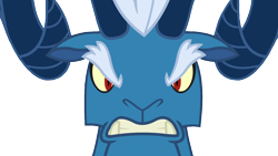 Size: 1280x720 | Tagged: safe, artist:background-conquerer, edit, edited screencap, screencap, grogar, sheep, frenemies (episode), angry, background removed, eyebrows, fangs, glare, horns, looking at you, male, not a vector, ram, simple background, solo, transparent background