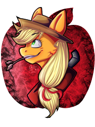 Size: 780x1040 | Tagged: safe, artist:youmisama13, derpibooru import, applejack, earth pony, pony, apple, bust, female, food, hat, looking up, mare, simple background, smiling, solo, straw in mouth, transparent background, yoke