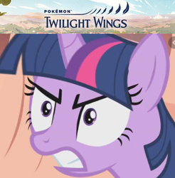 Size: 338x343 | Tagged: safe, derpibooru import, edit, edited screencap, screencap, twilight sparkle, pony, the return of harmony, angry, cropped, female, gritted teeth, mare, pokémon, pokémon twilight wings, reaction image, solo