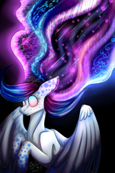 Size: 1200x1800 | Tagged: safe, artist:youmisama13, oc, oc only, pegasus, pony, bust, ethereal mane, galaxy mane, pegasus oc, signature, solo, wings