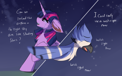 Size: 1920x1200 | Tagged: safe, artist:lunar froxy, derpibooru import, twilight sparkle, bird, pony, airplanes (song), cheek fluff, crossover shipping, crying, ear fluff, female, male, meme, mordecai, mordetwi, redraw mordetwi meme, regular show, shipping, straight