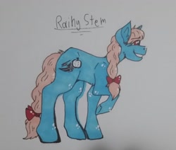 Size: 1548x1315 | Tagged: safe, artist:uwus, derpibooru exclusive, earth pony, pony, bow, farmer, fluffy, hair bow, magical lesbian spawn, marker, next generation, offspring, parent:applejack, parent:rainbow dash, parents:appledash, solo, traditional art