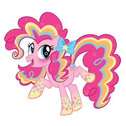 Size: 800x800 | Tagged: safe, derpibooru import, pinkie pie, earth pony, pony, bow, concept art, female, gradient hooves, hair bow, mare, multicolored hair, rainbow power, simple background, solo, white background