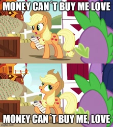 Size: 500x562 | Tagged: safe, derpibooru import, edit, edited screencap, screencap, applejack, spike, twilight sparkle, alicorn, dragon, earth pony, pony, the last problem, caption, image macro, text