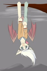 Size: 2000x3000 | Tagged: safe, artist:observerdoz, oc, oc only, bat pony, bat pony oc, bat wings, female, looking at you, solo, tree branch, upside down, wings
