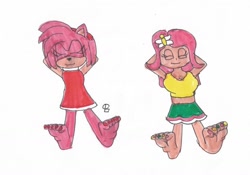 Size: 1280x897 | Tagged: safe, artist:spaton37, derpibooru import, fluttershy, human, amy rose, barefoot, feet, fetish, humanized, sonic the hedgehog (series)