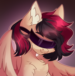 Size: 3904x3946 | Tagged: safe, artist:airiniblock, oc, oc only, oc:porsche speedwings, pegasus, pony, cheek fluff, chest fluff, ear fluff, gradient background, high res, rcf community, shading, simple background, smiling, solo, spread wings, sunglasses, visor sunglasses, wings