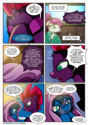 Size: 2480x3508 | Tagged: safe, artist:dsana, fizzlepop berrytwist, tempest shadow, oc, oc:lullaby dusk, pegasus, pony, unicorn, comic:a storm's lullaby, angry, comic, crying, scolding