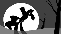 Size: 1920x1080 | Tagged: safe, artist:nopony, the headless horse (character), headless horse, pony, sleepless in ponyville, 4 color palette, atg 2020, full moon, grayscale, headless, limited palette, minimalist, modern art, monochrome, moon, newbie artist training grounds, rearing, scene interpretation, silhouette, solo, tree