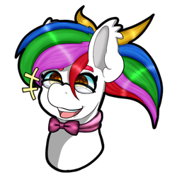 Size: 512x512 | Tagged: safe, artist:mythos art, oc, oc only, oc:sky chaser, pegasus, bowtie, chibi, commission, digital art, emoji, emote, emotes, female, glasses, multicolored hair, rainbow hair, simple background, solo, sticker, telegram sticker, transparent background